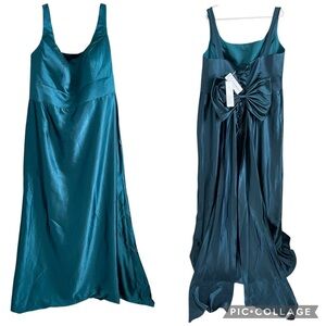 NWT Miss Veil Teal Satin Maxi Gown 26W 3X 4X Corset Back Prom Formal